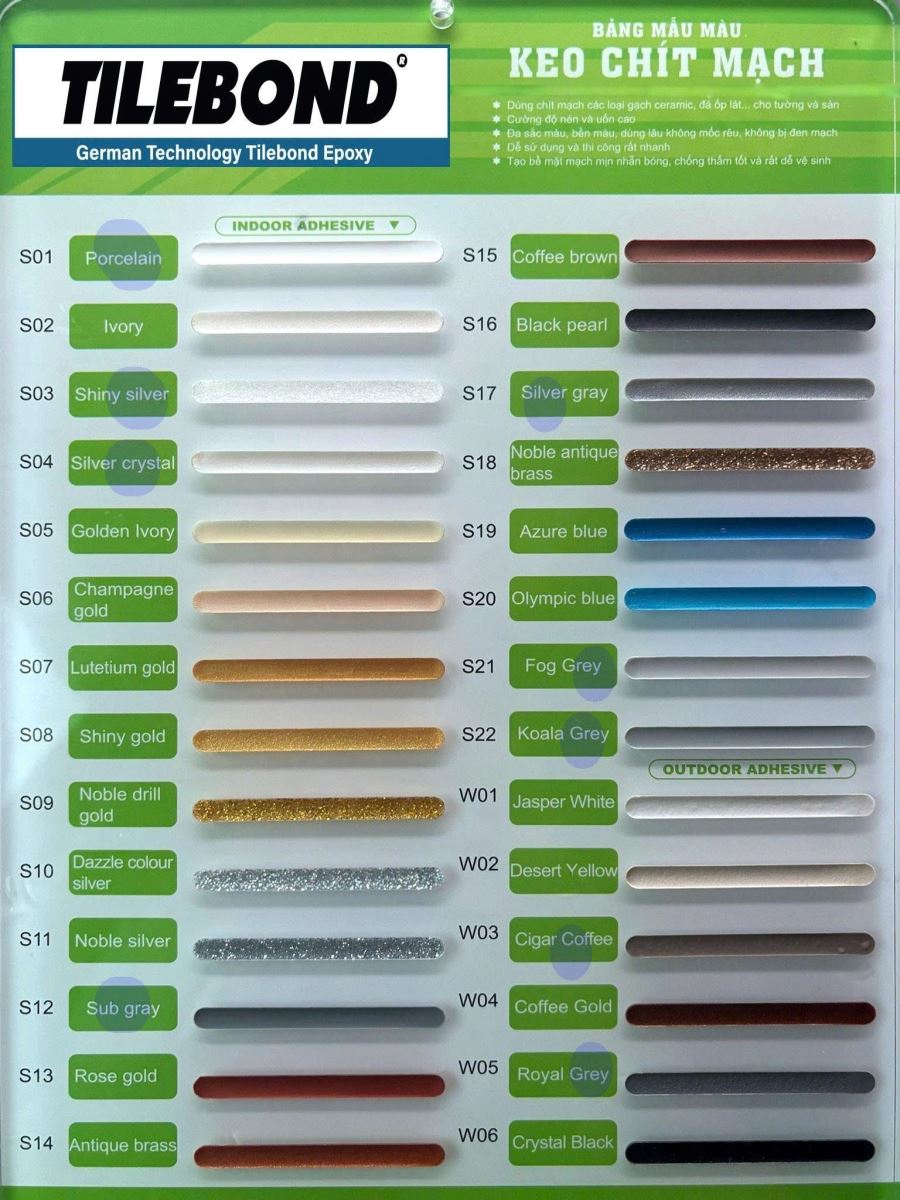 bảng màu keo chà ron